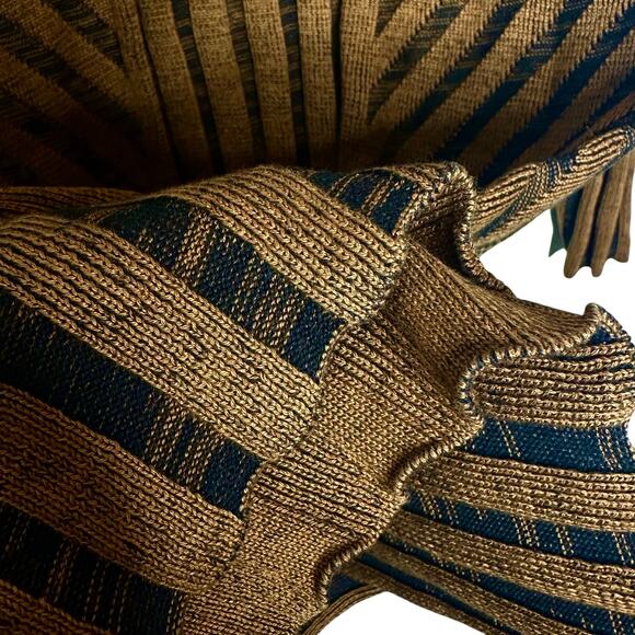 Peruvian Connection Bronze Art Deco Dress Gold Ribbed Knit Pima Cotton Small - Picture 13 of 14